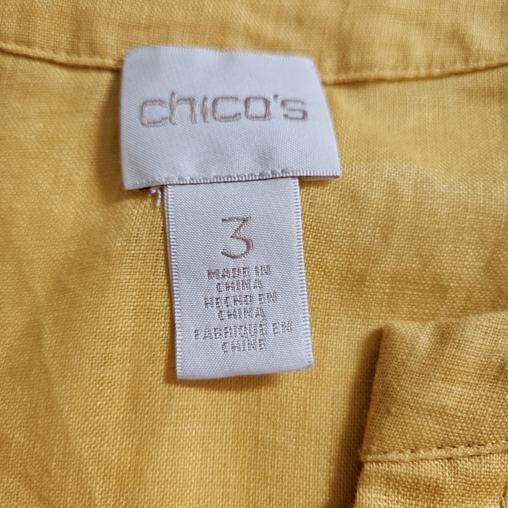 Chico’s 100% linen loose artsy lace top Lagenlook blouse yellow XL - Picture 6 of 10